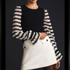 Maeve by Anthropologie Black and White Striped Sleeve sweater Top XSP